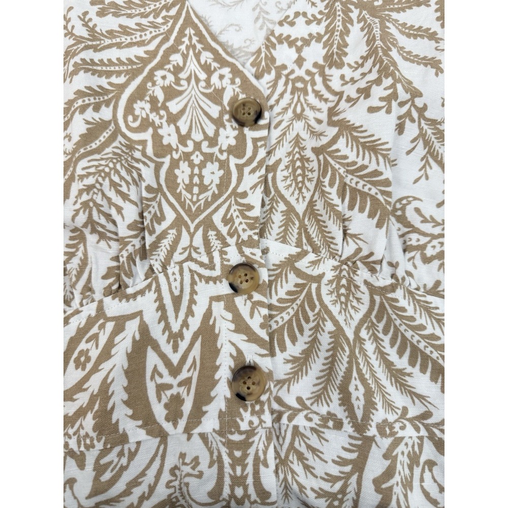 NWT LOFT Linen Blend Empire Waist Button Front Paisley Beige Dress Size 18 - Picture 6 of 7